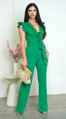 Giulia Lace Crochet Jumpsuit Green