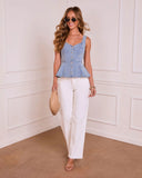 Karan Buttoned Denim Peplum Top