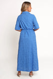 Cooper Embroidered Button Through Midi Dress Cobalt