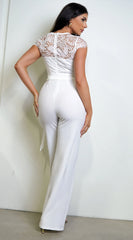 Lorissa Lace Detail Cap Sleeve Jumpsuit White