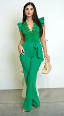 Giulia Lace Crochet Jumpsuit Green
