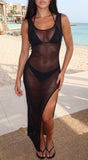 Marenya Mesh Side Slit Maxi Cover Up Dress Black