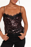 Pixie Lace And Sequins Cami Burgundy