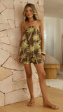 Calliope Strapless Top and Shorts Set Brown Green Palm
