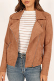 Spencer Faux Suede Moto Jacket Tan