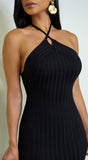 Kaya Halter Ribbed Midi Dress Black