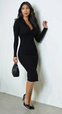 Samaira Collared Ribbed Midi Dress Black