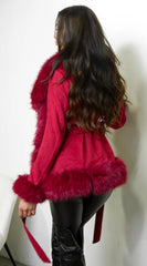 Velouria Faux Suede Fur Coat Red
