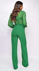 Nerine Crochet Lace Mesh Jumpsuit Kelly Green