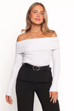 Anderson Wide Rib Off Shoulder Top Pastel Grey