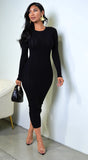 Alexandra Long Sleeve Knit Cable Midi Dress Black