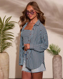 Deep End Contrast Stripe Button Down Top