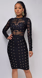 Mio Black Studded Mesh Bandage Dress