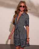 Sailor Sweetheart Linen Blend Waist Tie Mini Shirt Dress