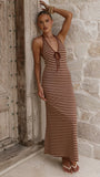 Vivien Maxi Dress Brown Beige Stripe