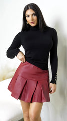 Nerix Pleated PU Leather Skirt Brick Red