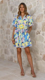Katana Mini Dress Blue Leaf Orchid