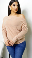 Tala Slouch Off Shoulder Knit Sweater Peach