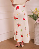 Soft Stem Fruit Floral Satin Maxi Skirt