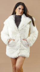 Cascade Faux Fur Coat Ivory