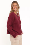 Loulani Heart Button Cardigan Cherry