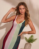 Marrion Striped Open Knit Fringe Cover Up Maxi Dress