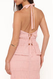 Zafira Textured Halter Top Pink