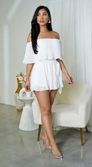 Jazmin Off Shoulder Pleated Romper White