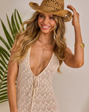 Sunlit Glow Knit Beaded Fringe Hem Cover Up Maxi Dress