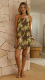 Bethani Mini Dress Brown Green Palm
