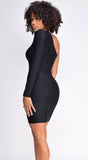 Janis Black One Shoulder Long Sleeve Bandage Dress