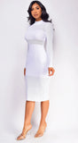 Taima High Neck Sheer Pointelle Midi Dress White