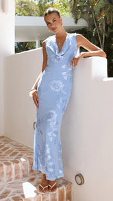 Nikova Maxi Dress Blue Embroidery