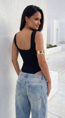 August Square Neck Bodysuit Black