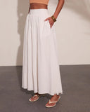 Daytime Studio Pleated Linen Cotton Midi Skirt