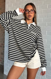 Out Again Long Sleeve Rugby Shirt Black Grey Stripe