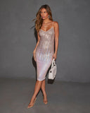 Invite Only V Neck Sequin Midi Dress