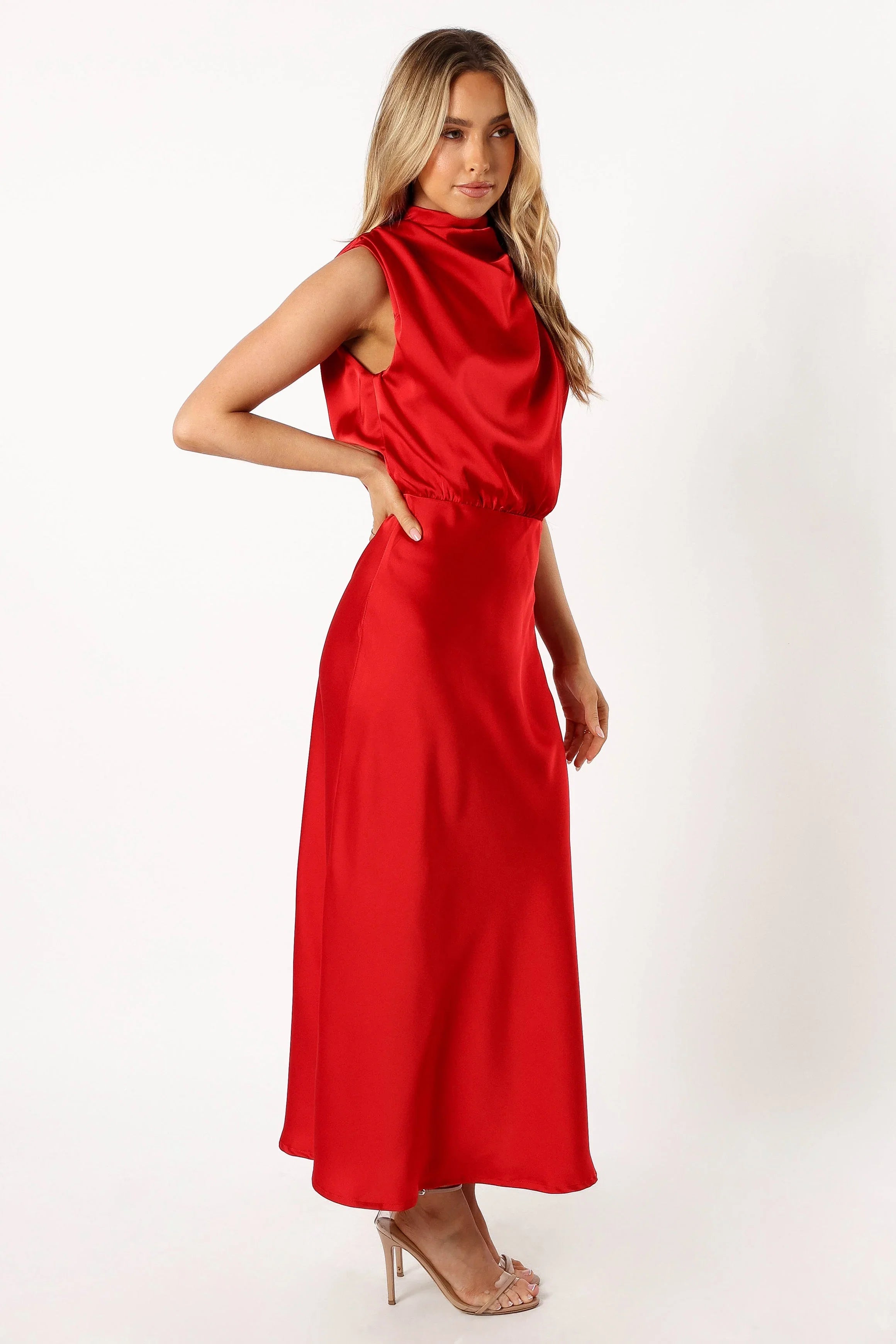Anabelle Halter Neck Midi Dress Red