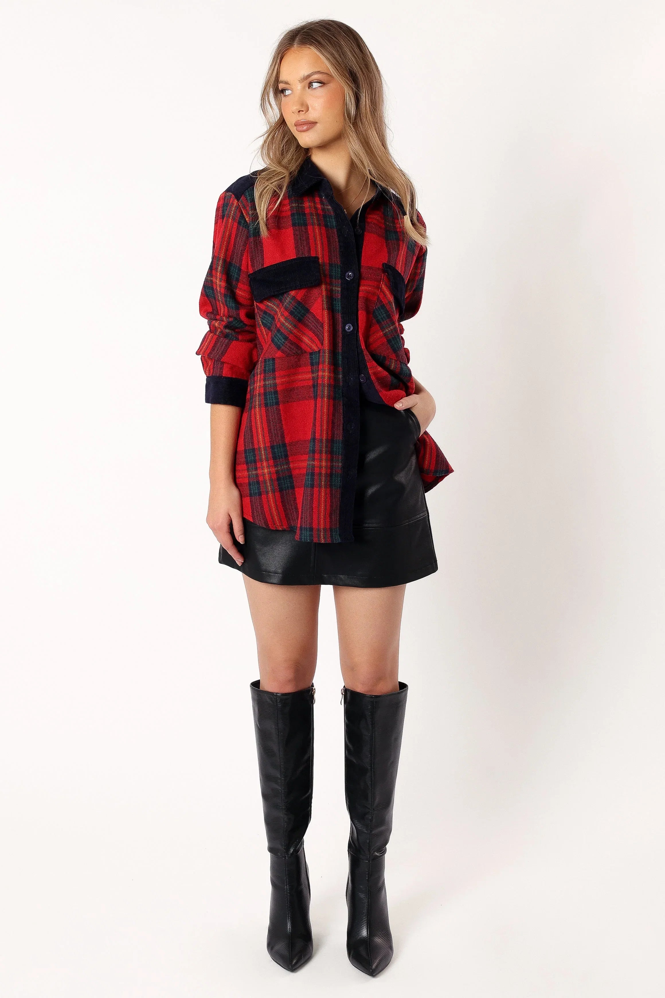 Lucille Plaid Shacket Red Navy