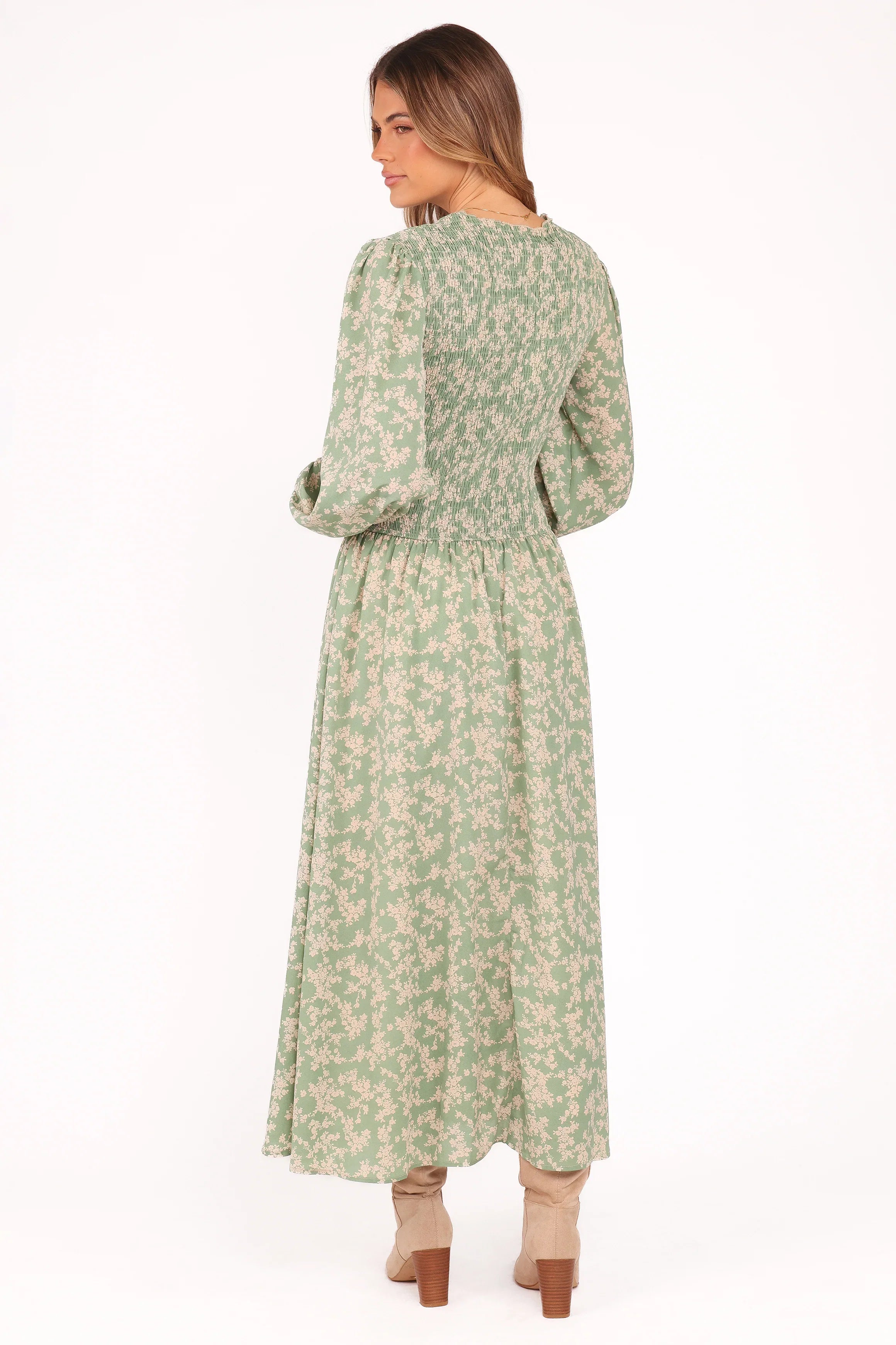 Ashara Long Sleeve Midi Dress Green Floral