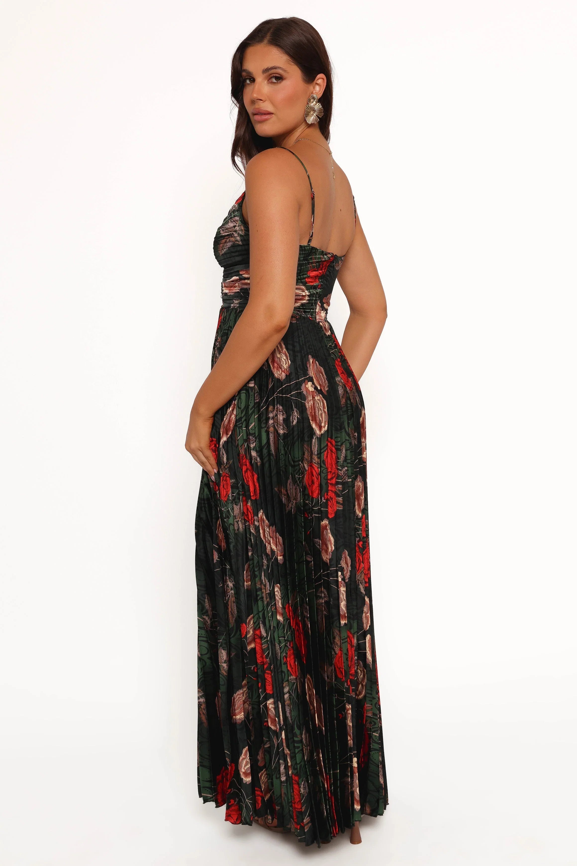 Naira Pleated Maxi Dress Green Floral