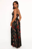 Naira Pleated Maxi Dress Green Floral