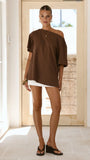Pia One Shoulder Oversize Tee Chocolate