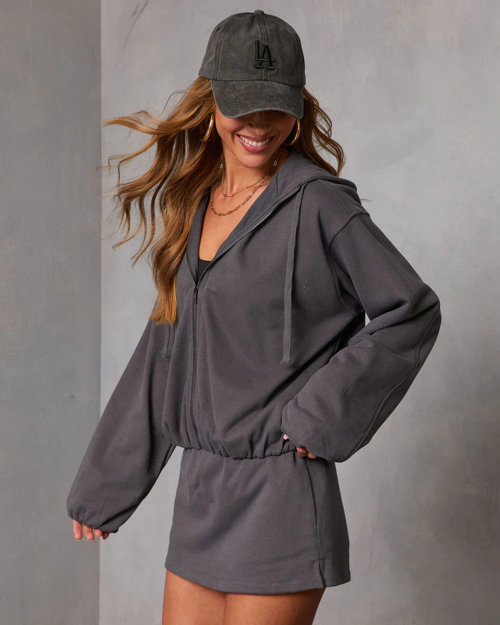 Soft Balance Drawstring Hood Zip Up Sweatshirt