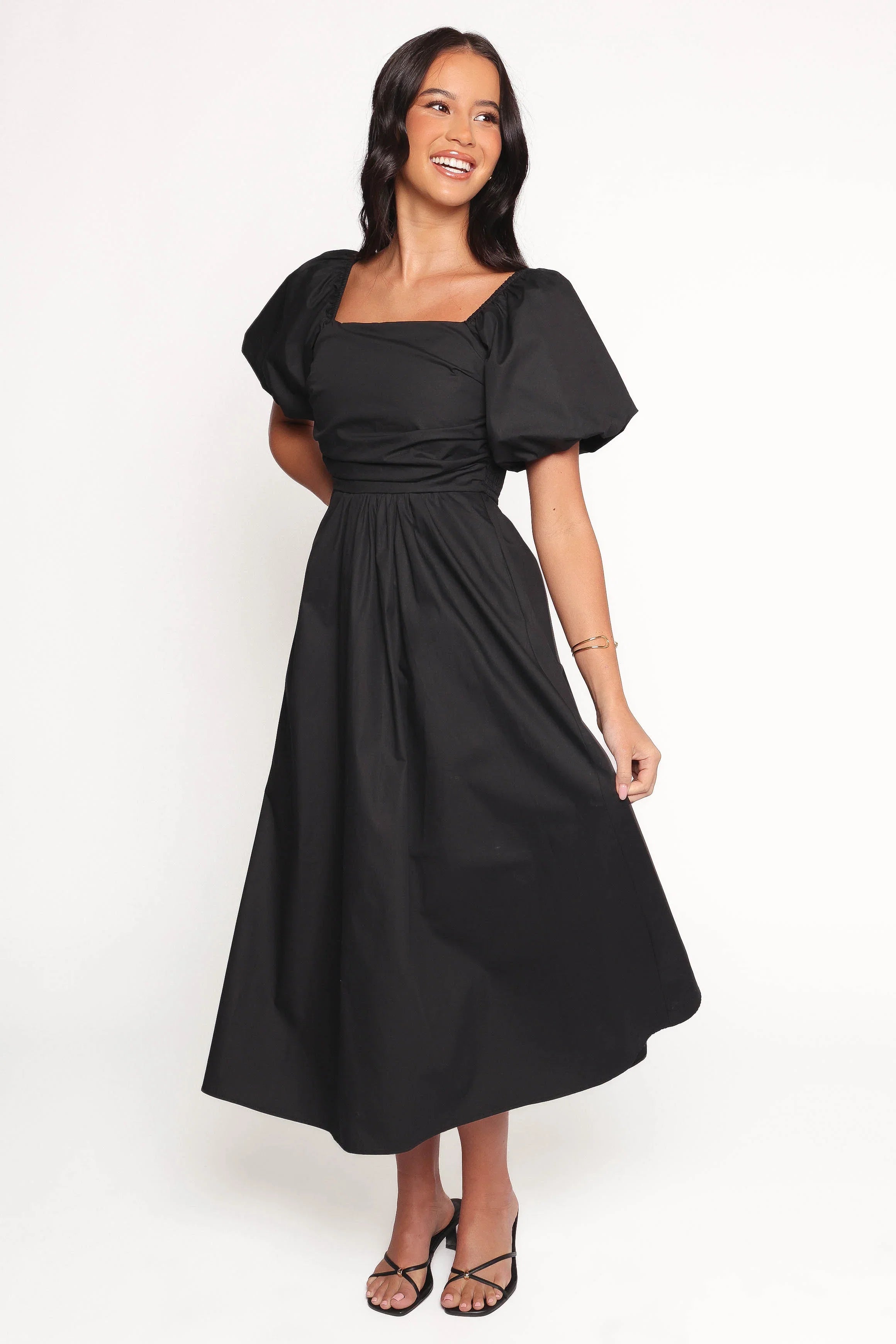 Clo Puff Sleeve Midi Dress Black