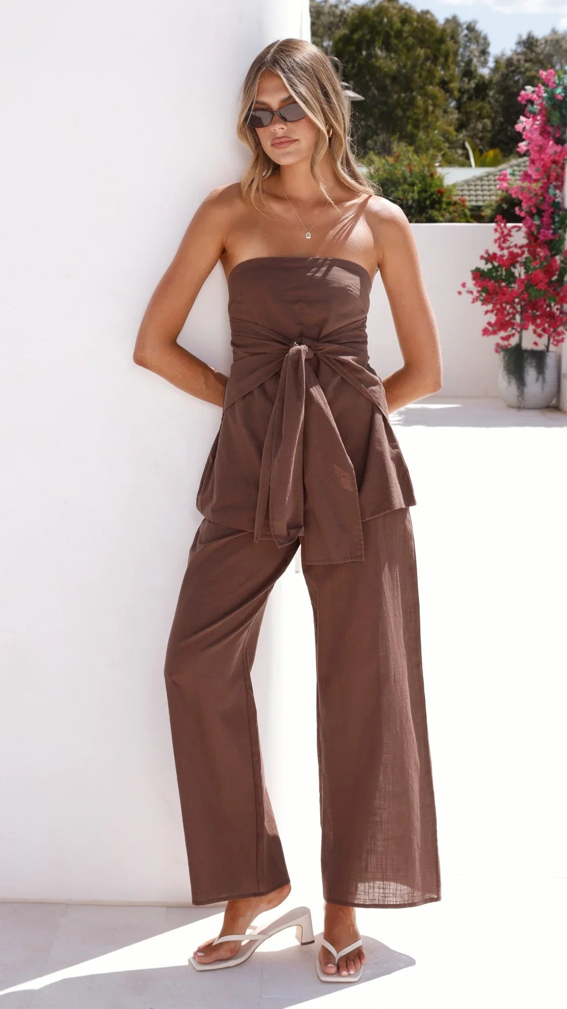 Talia Strapless Top and Pants Set Brown