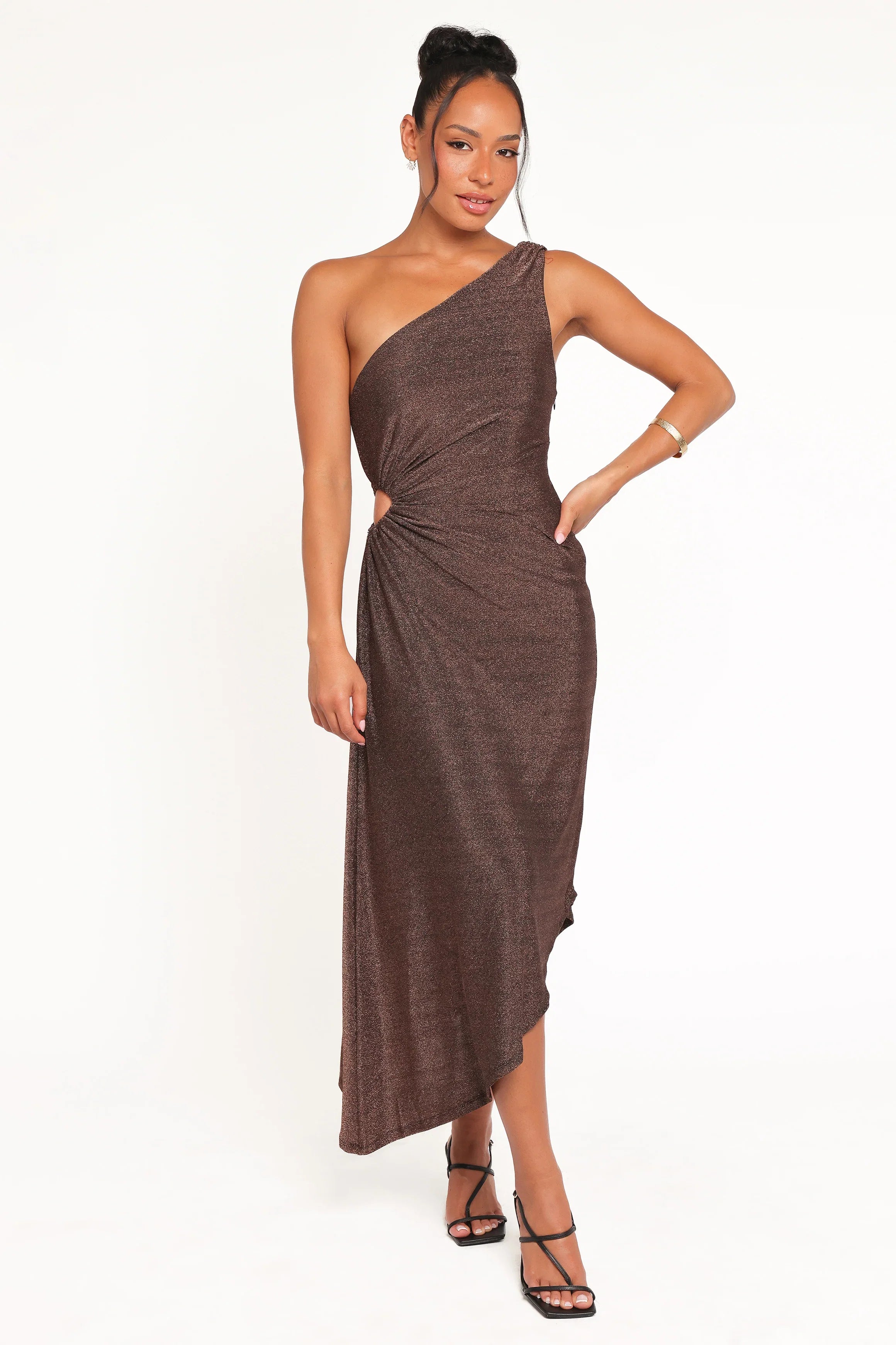 Emma One Shoulder Midi Dress Vintage Gold
