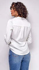 Braylee Satin Button Down Blouse Top White