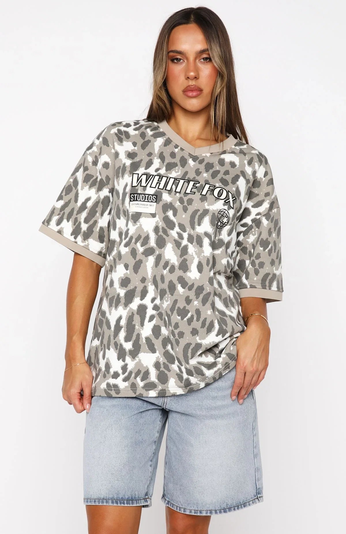 Lets Just Leave Oversized Jersey Washed Leopard Print