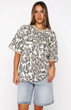 Lets Just Leave Oversized Jersey Washed Leopard Print